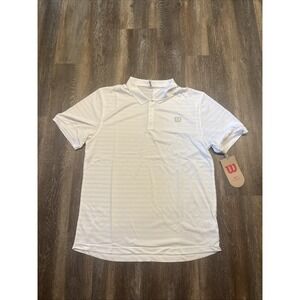 Wilson Men's Large Performance Polo Shirt White Striped Tennis/Golf NWT